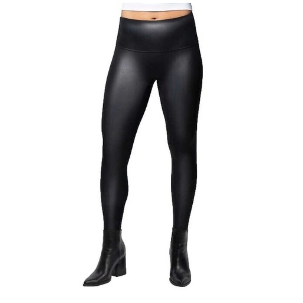 Arula Womens Black Faux Leather High‎ Waisted Leggings Matte Pebbled Plus Size